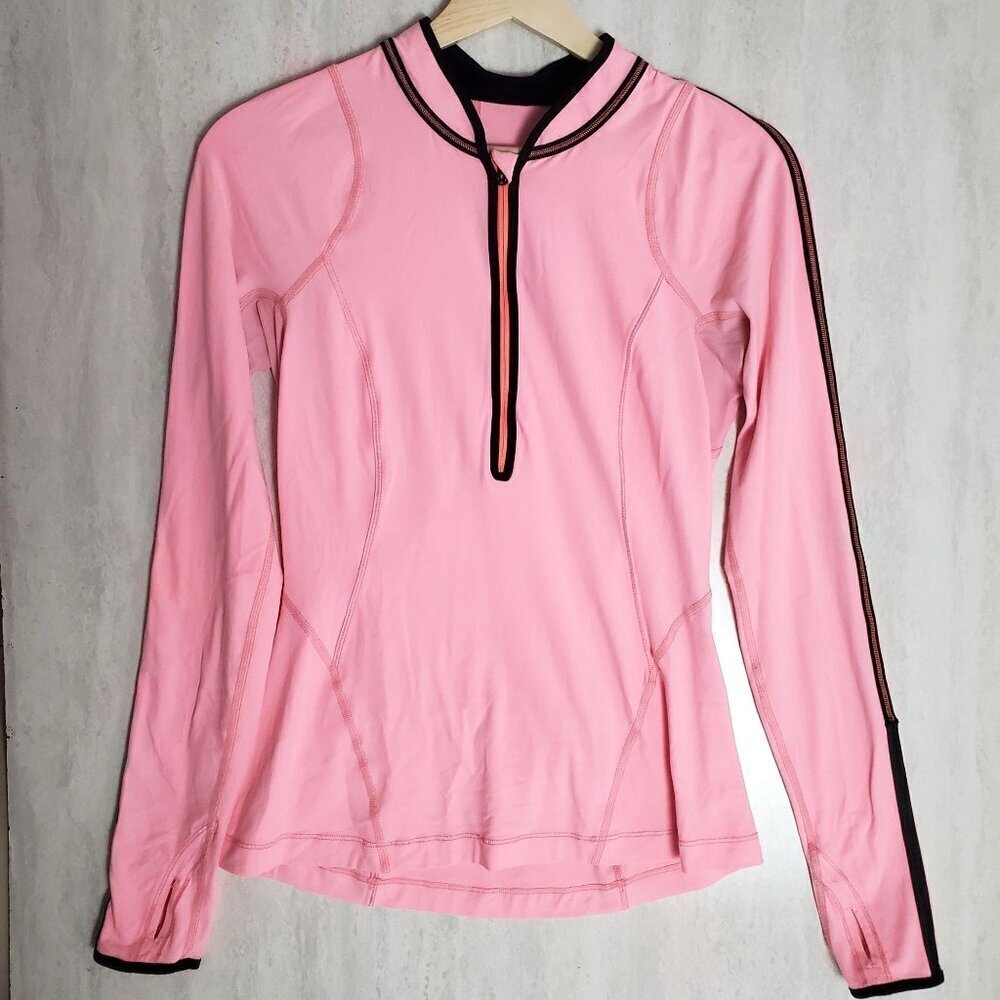 Lululemon 1/2 zip Rise & Shine Jacket 6 Pink Black Thumb holes Pullover‎ Shirt